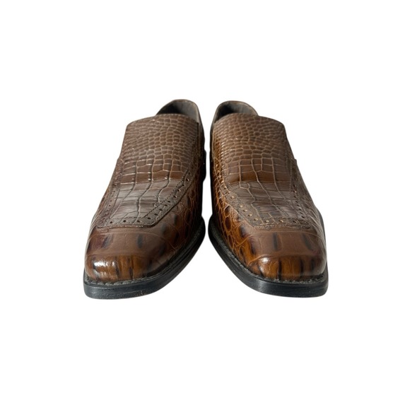 Stacy Adams Loafers‎ Shoes Men\'s 9 M Brown Leather Croc Print Slip On Designer main image 7